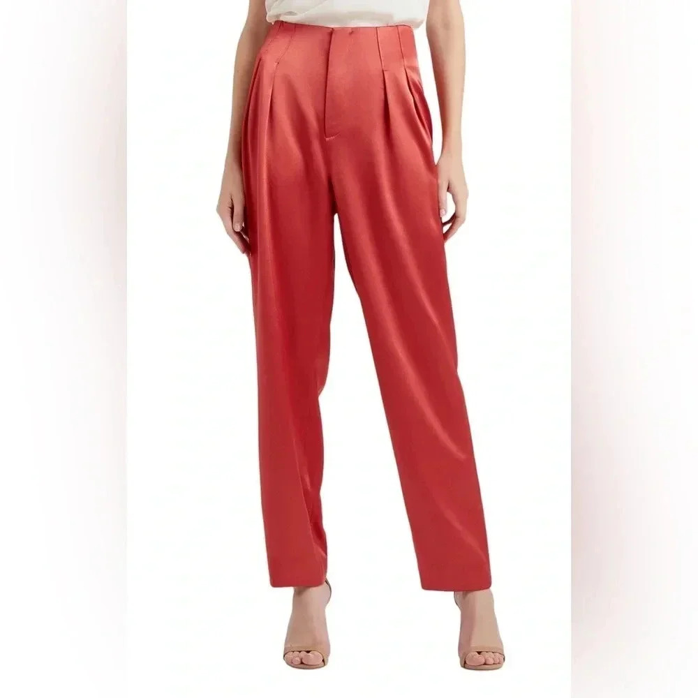 Cinq a Sept 5a7 SATIN RUTHY PANT Pleated Front Zip Closure Straight leg Size 4 - Picture 4 of 16